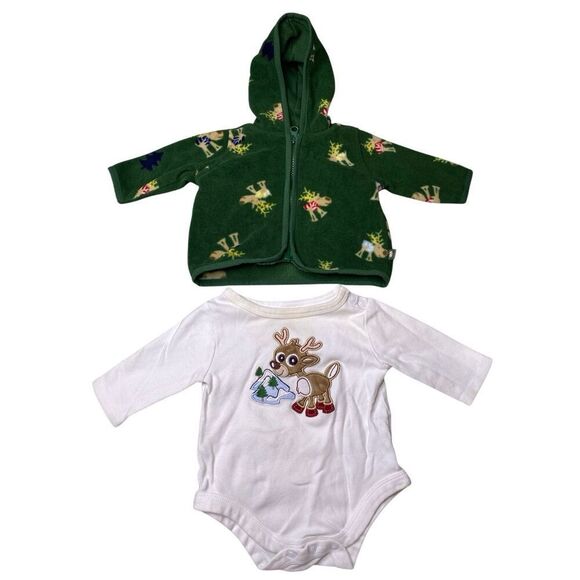 Garanimals Other - Old Navy Garanimals Baby Reindeer Fleece Hoodie Bodysuit Set 0-3 Months Winter